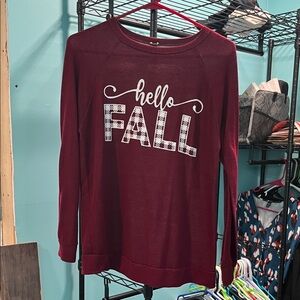 Hello Fall Long-Sleeve Graphic Top - Burgundy